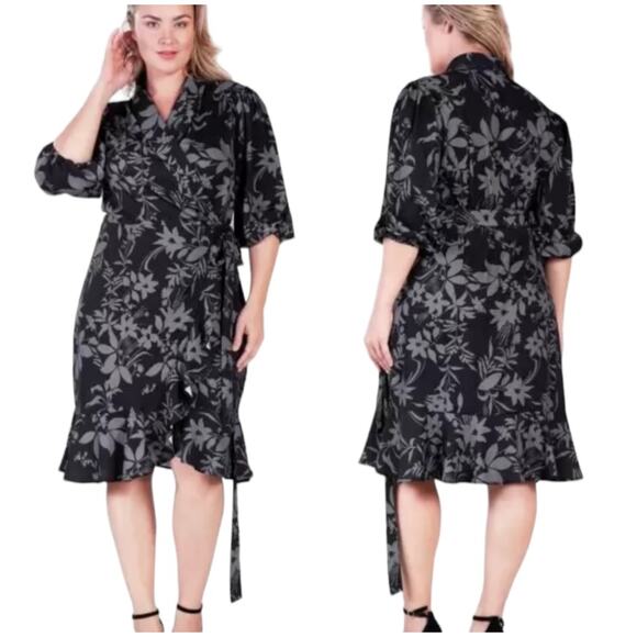 Standards & Practices NWT Kylie Double Georgette Ruffles Wrap Midi Dress Size 1X - Picture 1 of 11